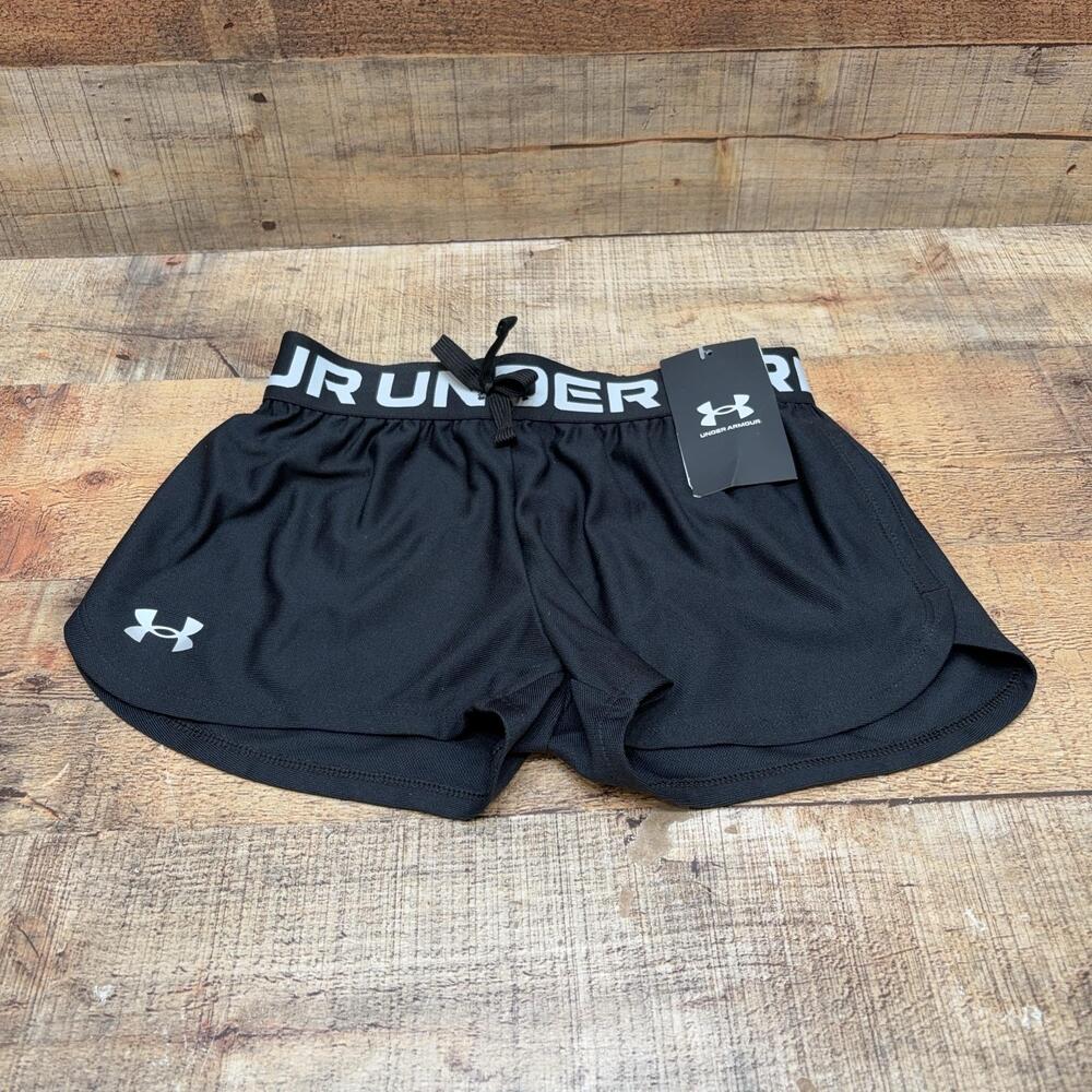 Under Armour Shorts Girls Size Small Black HeatGear Athletic Loose Fit Running